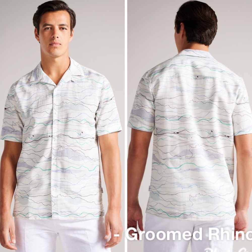 Ted Baker London Briary Wave Short Sleeve Button Up Size 5/XL